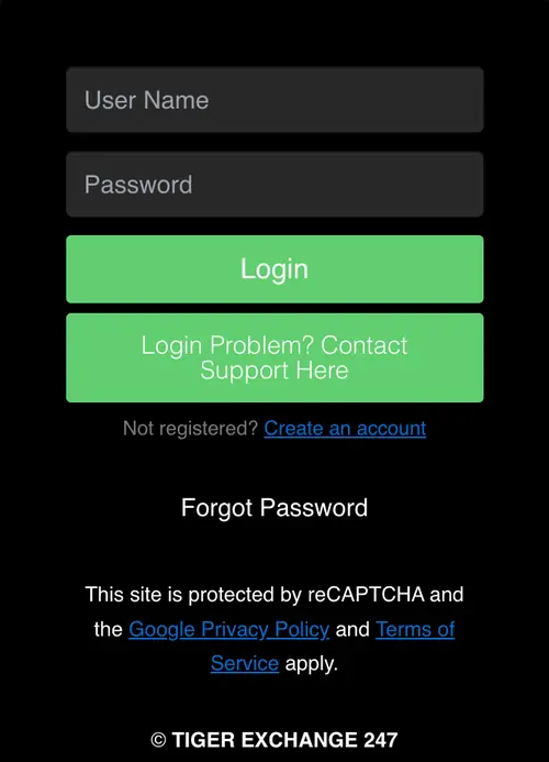 Tiger Exchange 247 login page